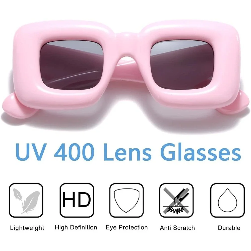 Womens Retro‎ Square Sunglasses Thick Frame Fashion UV400 Protection Pink Lentes